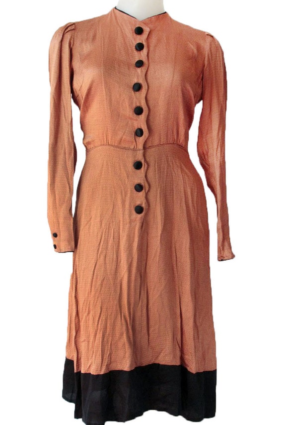 Orange Color Vintage Dress With Black Buttons And… - image 1