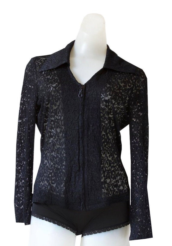 Black Lace Vintage Long Sleeve Shirt