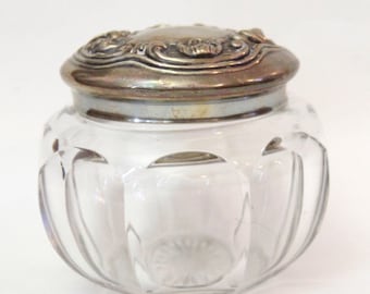 Vintage Pretty Glass Jar with Metal Lid
