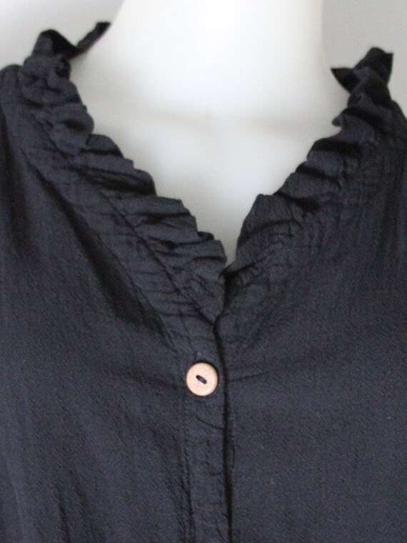 Vintage Black Button Down Blouse with Ruffle Deta… - image 2