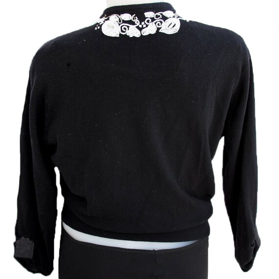 Black Vintage Cardigan Beaded Sweater - image 2