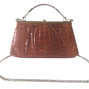 Vintage Snakeskin Handbag With Strap And Metal Handle