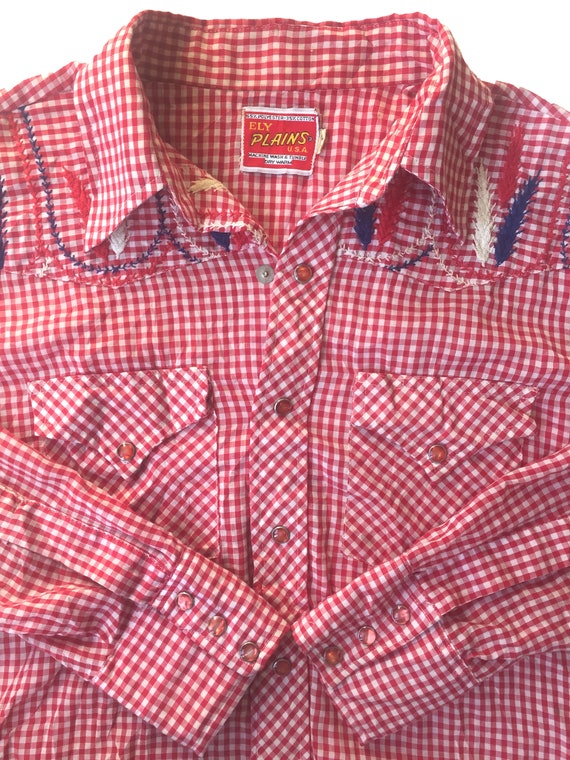 Vintage Eli Plains Red And White Check Embroidere… - image 7