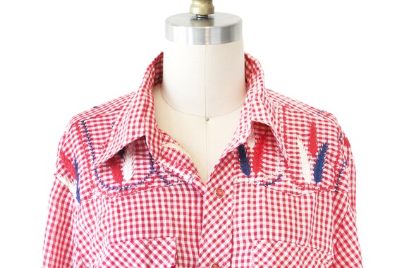 Vintage Eli Plains Red And White Check Embroidere… - image 5