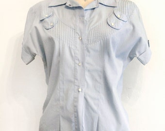 Vintage Casual Blue Blouse With Short Sleeve Size M - Etsy