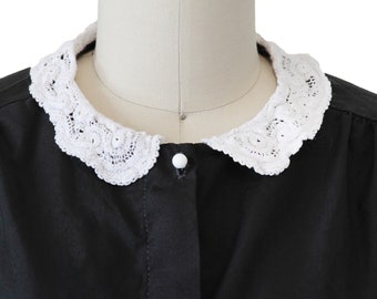 Black Vintage Blouse With White Crochet Collar
