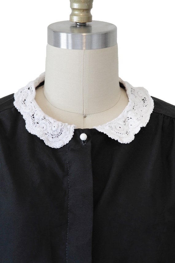 Black Vintage Blouse With White Crochet Collar