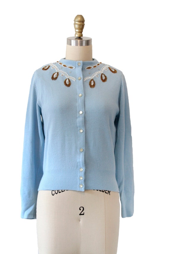 Light Blue Vintage Sweater With Beaded Details