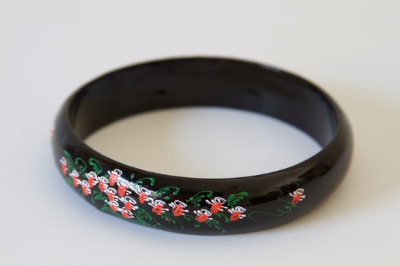 Hand Painted Flower Black Bangle - image 2