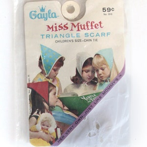 Vintage Gayla Miss Muffet Children&#39;s Triangle Scarf with Chin Tie