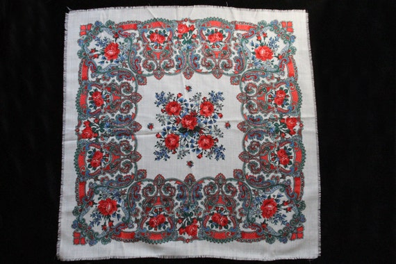 White And Floral Pattern Vintage Large Scarf - image 1