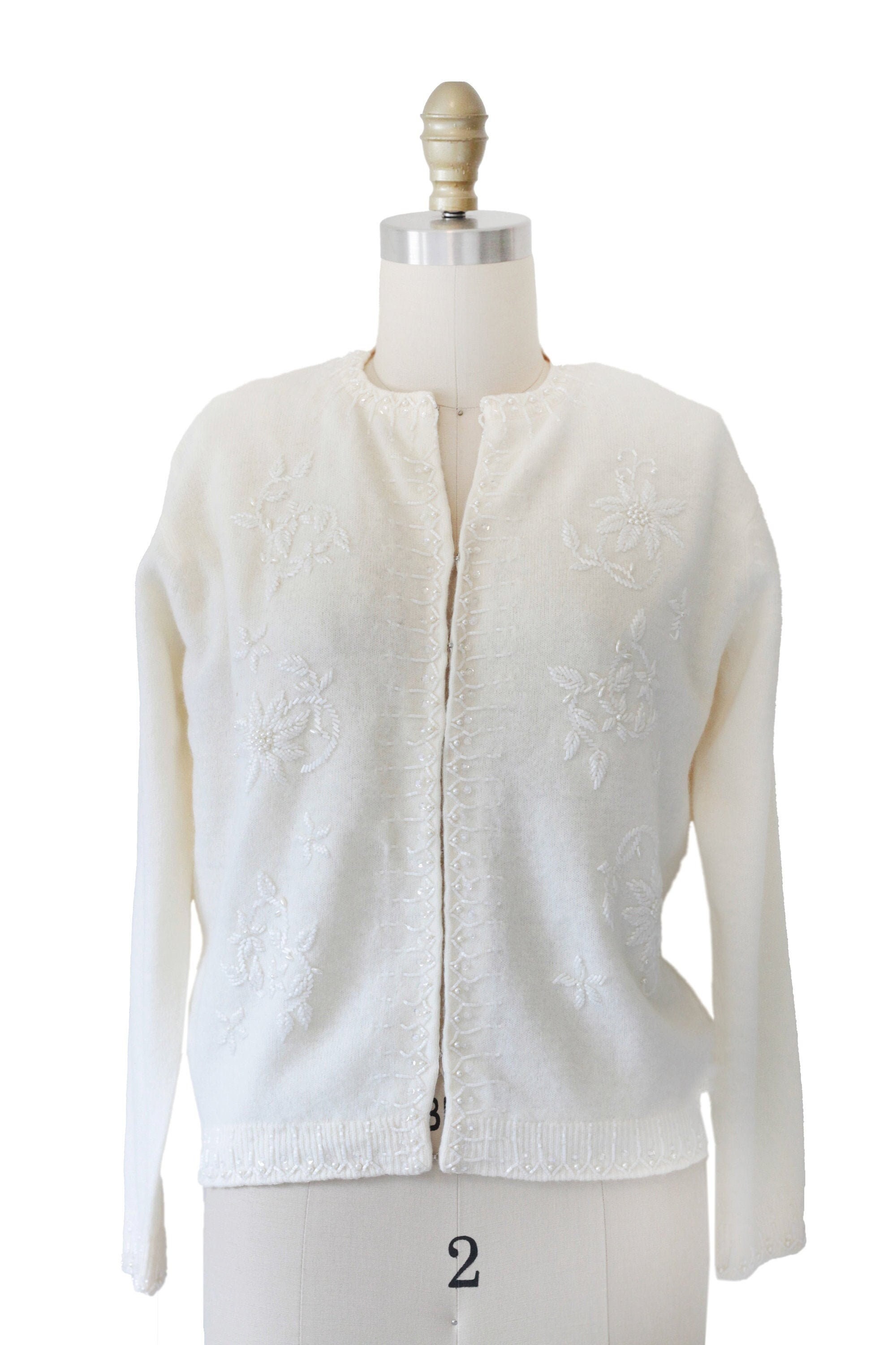 Vintage White Beaded Sweater - Etsy