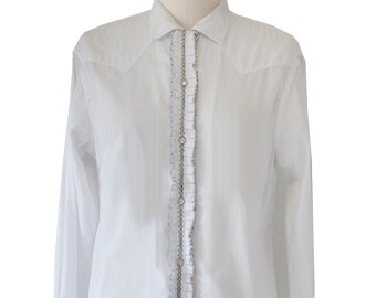 Vintage Tem-tex Western Sportswear White Shirt With Ruffle
