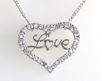 Vintage Heart Love Necklace with Rhinestones