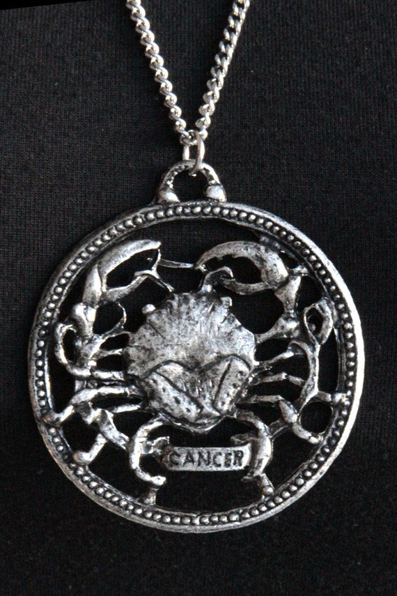 Vintage Zodiac Necklace Cancer Large Pendant Chain