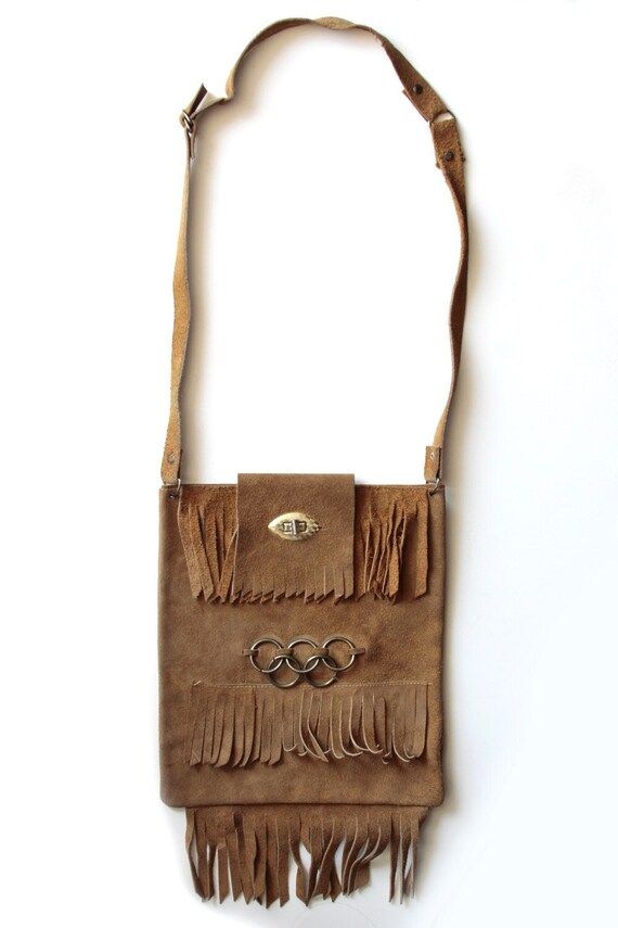 Brown Suede Vintage Fringe Purse Gem
