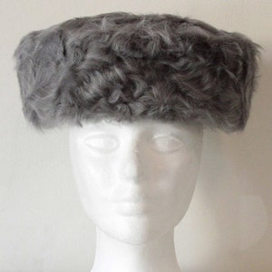 Vintage Grey Russian Rabbit Fur Hat with Ear Flaps