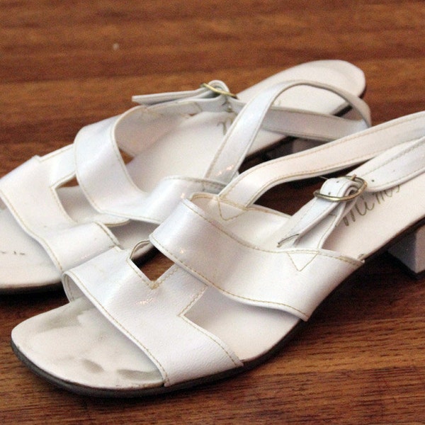 White Vintage Sandals Faux Leather