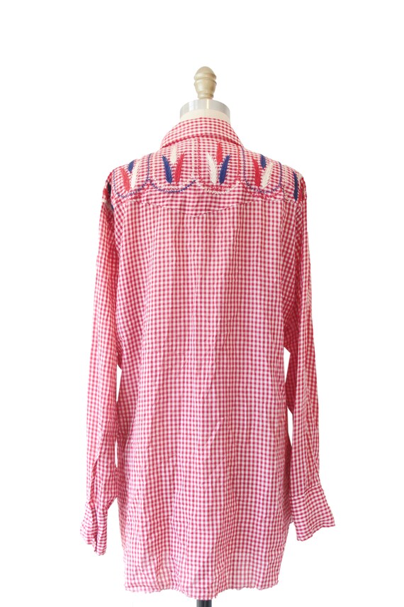 Vintage Eli Plains Red And White Check Embroidere… - image 3