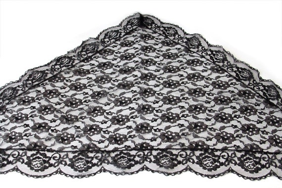 Vintage Black Floral Lace Triangle Scarf Shawl - image 2