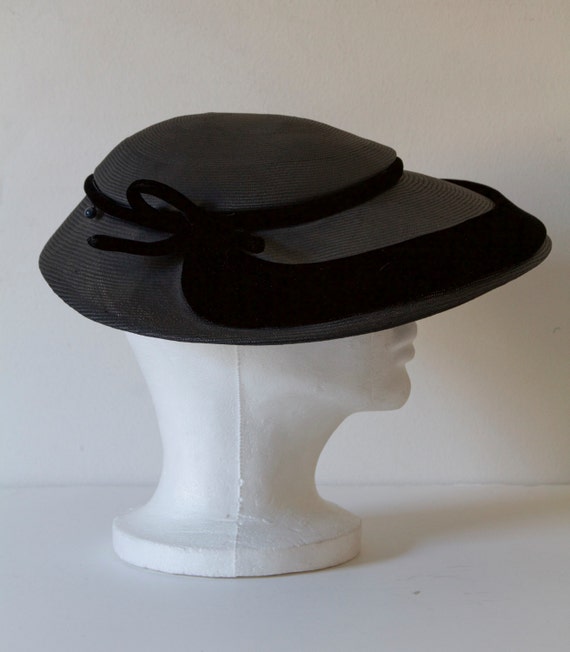 50s Black Straw Hat Lace Trim Schoolgirl Style By Marshall Field & Co. main image 0