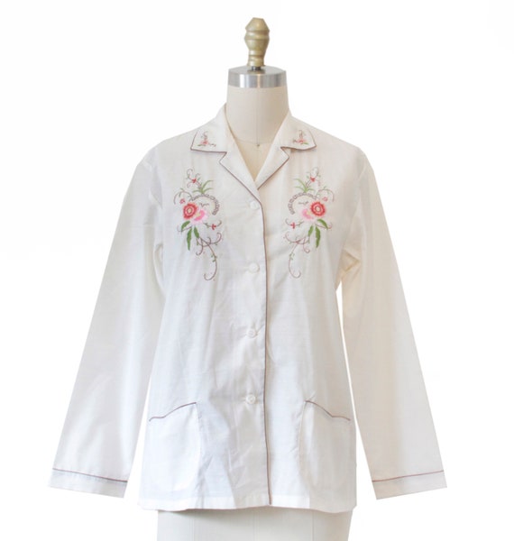 Pajama Set Floral Embroidered - NOS