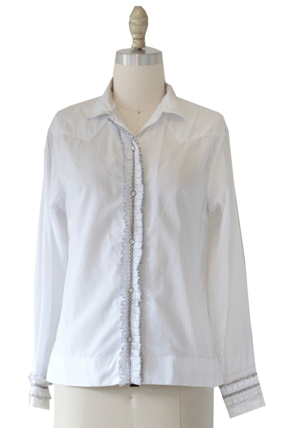 Vintage Tem-tex Western Sportswear White Shirt With Ruffle
