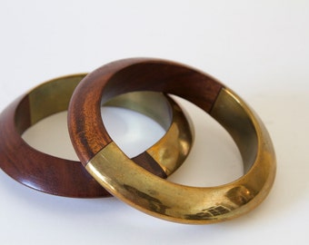 Wood Bangles Set With Bronze Accents