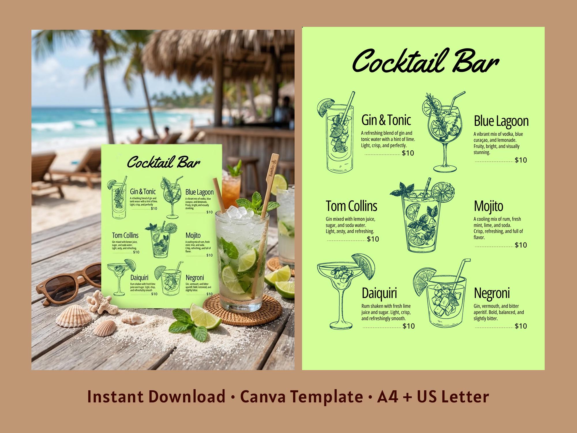 Editable Cocktail Menu Canva Template (A4 US Letter) - Etsy UK