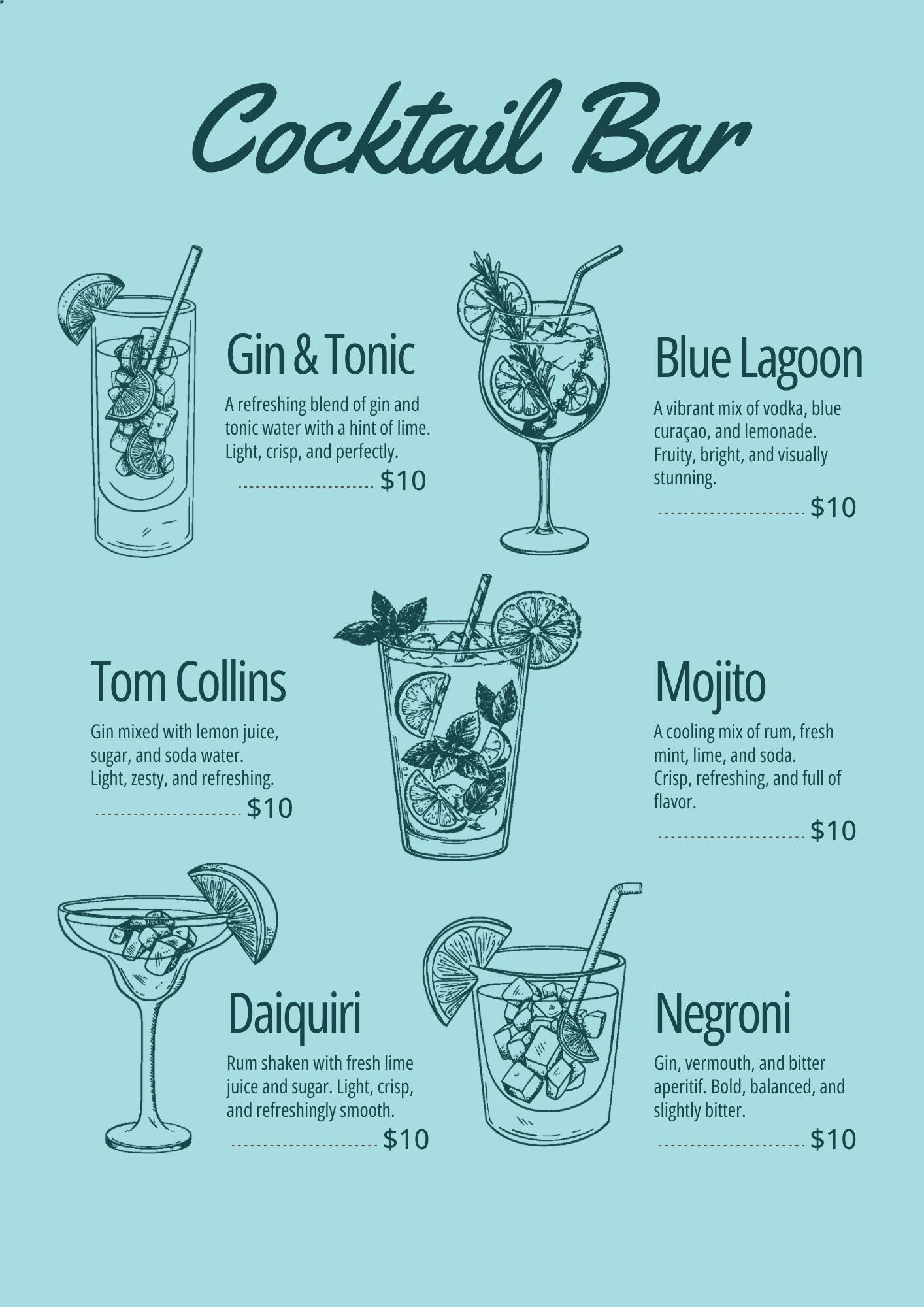 Editable Cocktail Menu Canva Template (A4 US Letter) - Etsy UK