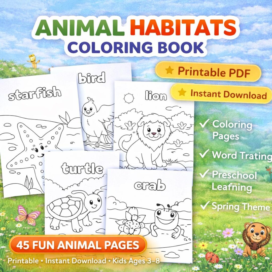 Animal Habitats Coloring Book | Printable Preschool Activity (digital ...