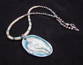 Fern necklace, opal necklace, October birthstone, gardener gift, opal nature necklace, gemstone necklace, hand beaded gemstone necklace