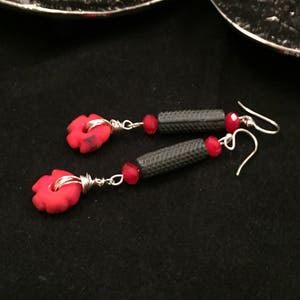 Red artisan earrings, red and grey earrings, red and gray earrings, red earrings, modern earrings, contemporary earrings, valentines gift
