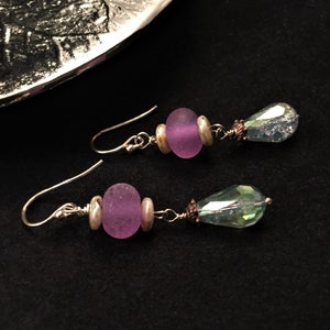 Purple and blue earrings, hand beaded drop earrings, hand beaded dangle earrings, lamp work earrings, glass bead earrings, mothers day gift