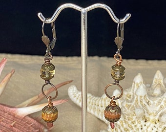 Citrine and copper earrings, gemstone earrings, lever back earrings, orange earrings, lever back earrings, artisan earrings, hand made, boho