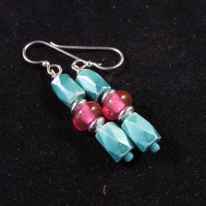 Magnetic hand beaded drop dangle earrings, hand beaded earrings, beaded drop earrings, beaded dangle earrings, beaded earrings, pink earring