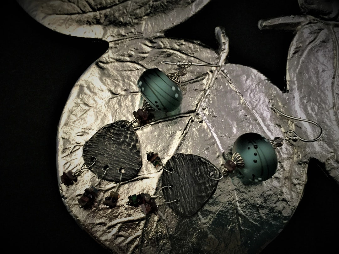 Pewter Chandelier Earrings, Lampwork Earrings, Pewter Earrings ...