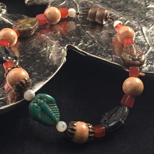 Fossil and trilobite bracelet, fossil stone bracelet, magnetic bracelet, trilobite bracelet, artisan bracelet, carnelian bracelet, hand made
