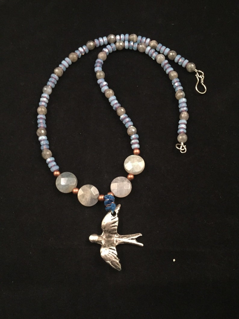 Bird Necklace Hand Beaded Bird Necklace Labradorite Bird Etsy
