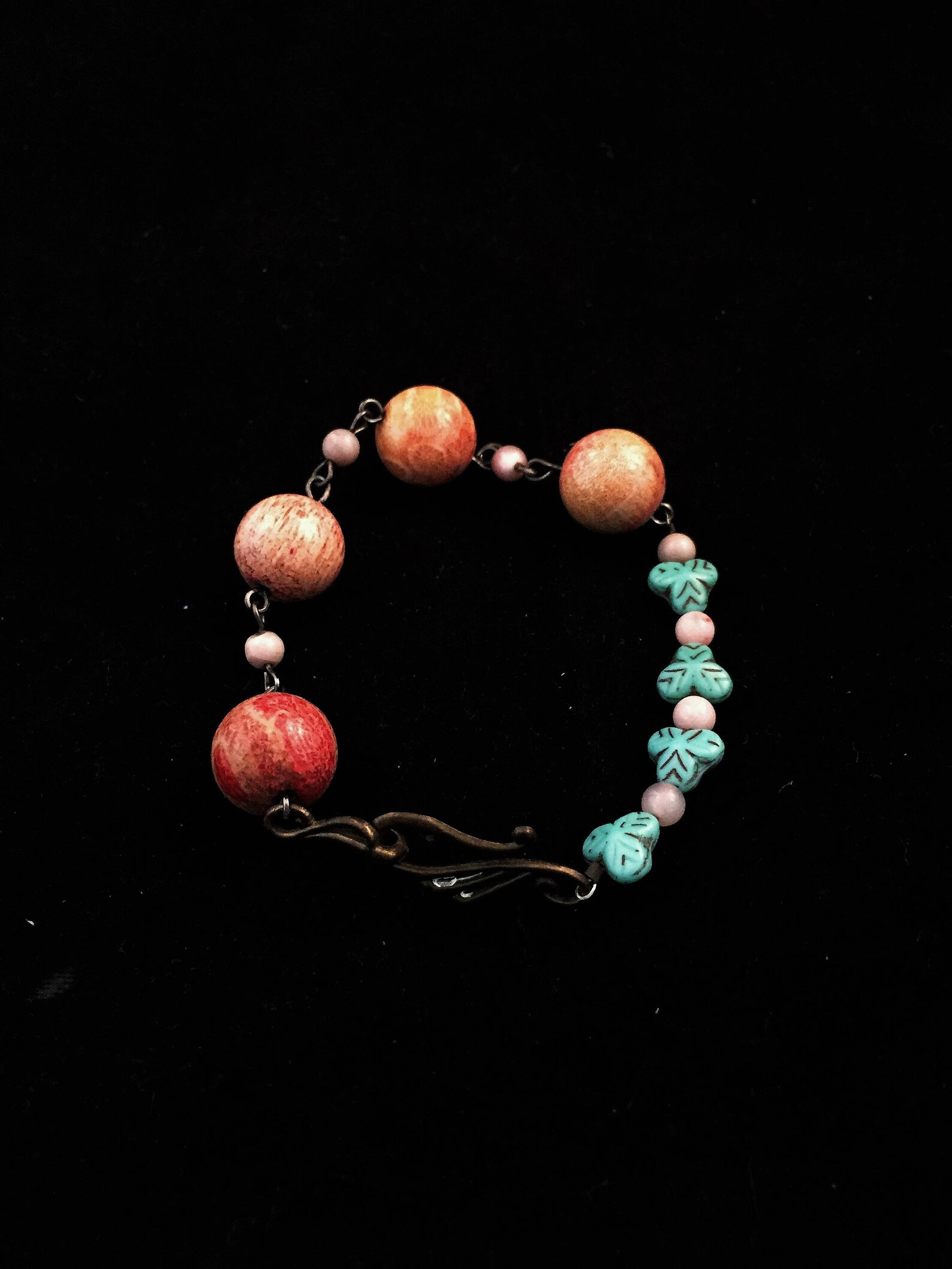 Fossil Bead Bracelet, Beaded Link Bracelet, Link Bracelet, Agate
