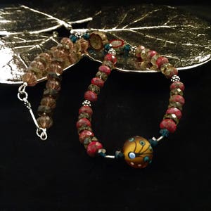 Artisan glass necklace, hand beaded necklace, lamp work glass necklace, red necklace, mothers day gift, mom gift, wife gift, daughter gift