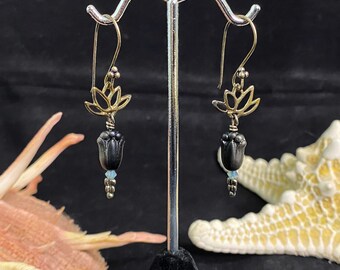 Lotus earrings, hand beaded earrings, crystal earrings, boho earrings, hippie earrings, meditation earrings, yoga earrings, sterling silver