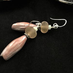Artisan pod earrings, hand beaded earrings, artisan drop earrings, artisan dangle earrings, pod earrings, opal earrings, silver earrings