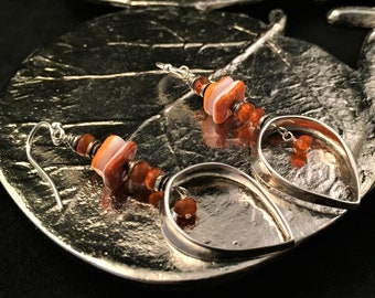 Orange earrings, artisan earrings, spiny oyster earrings, sterling silver earrings, shell earring, spring earring, hand beaded earring, mom