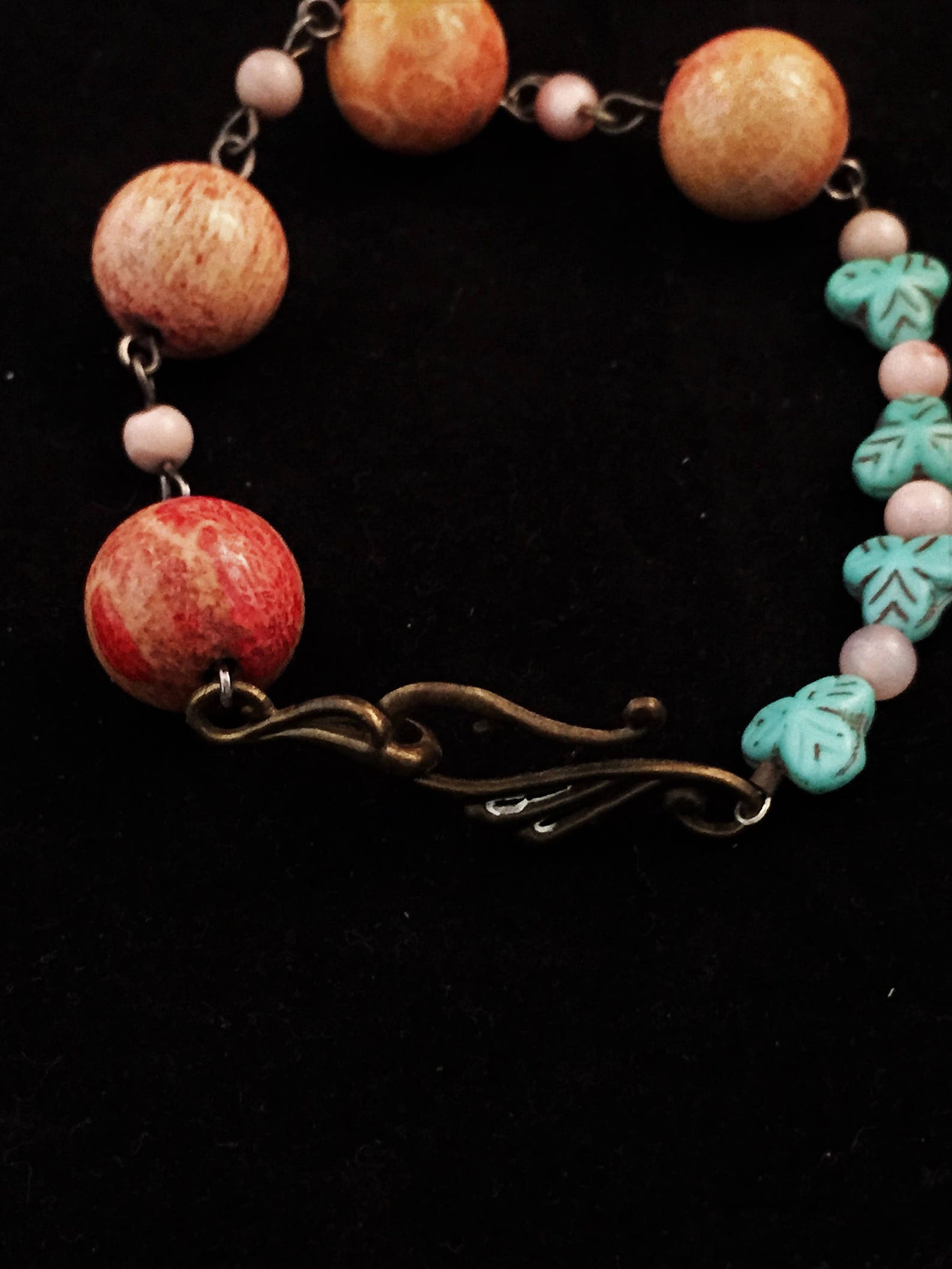 Fossil Bead Bracelet, Beaded Link Bracelet, Link Bracelet, Agate