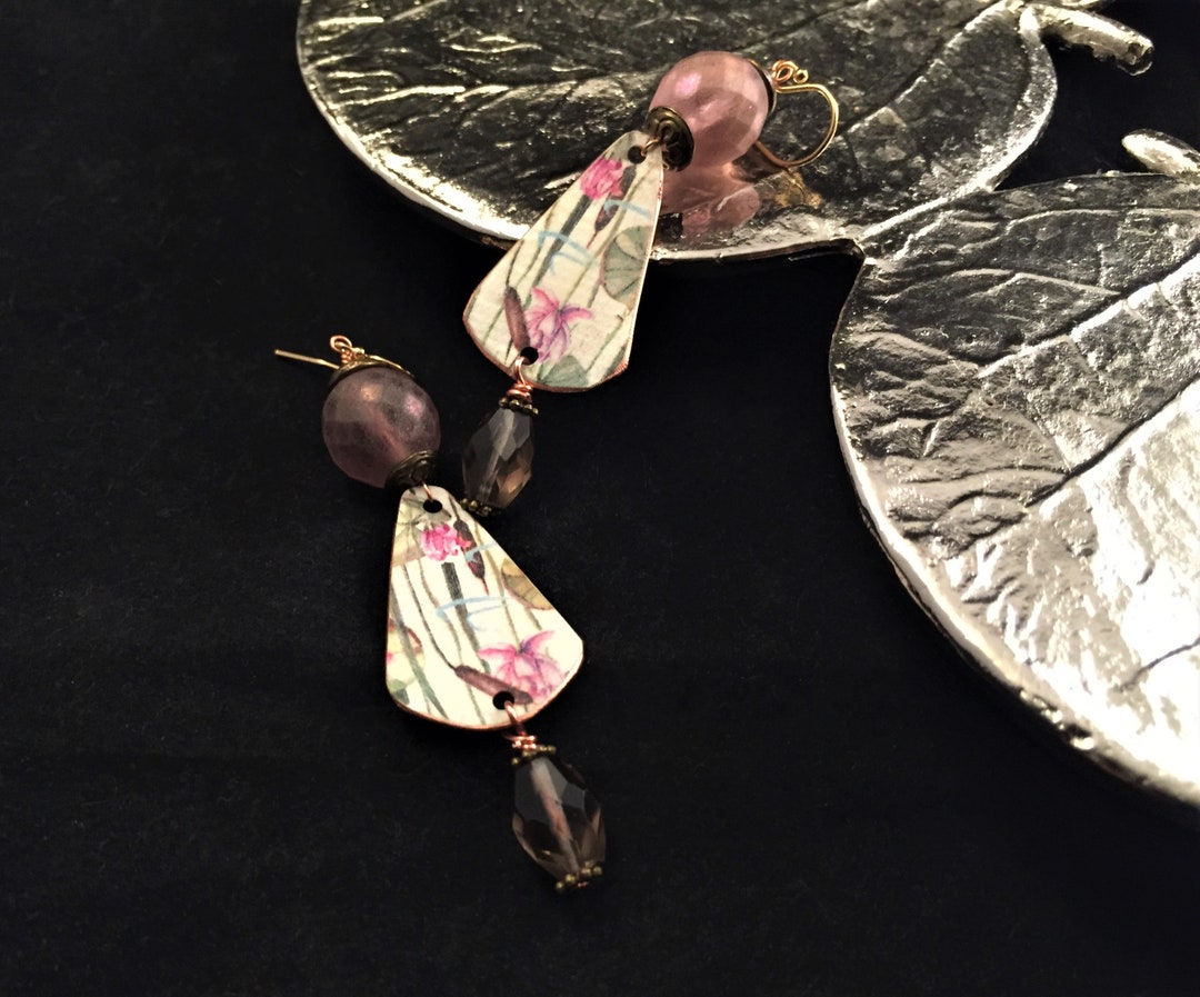 Water Lily Drop Earrings Faux Tin Earrings Copper Earrings - Etsy