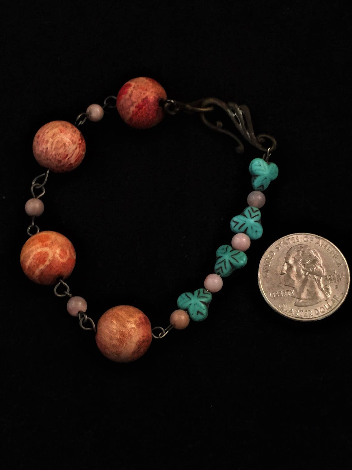 Fossil Bead Bracelet, Beaded Link Bracelet, Link Bracelet, Agate