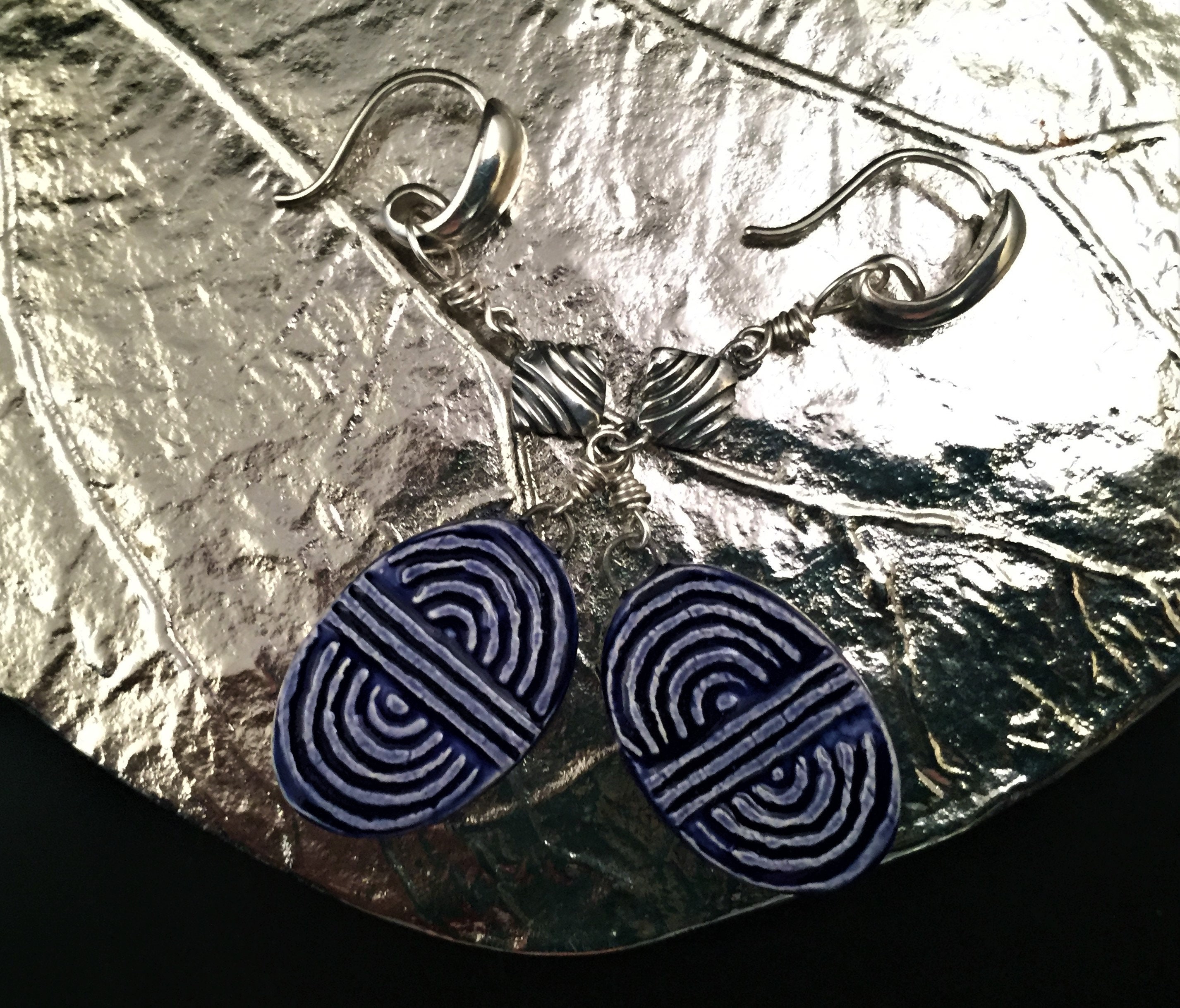 Oval Lines Earrings Ceramic Earrings Artisan Earrings Blue - Etsy