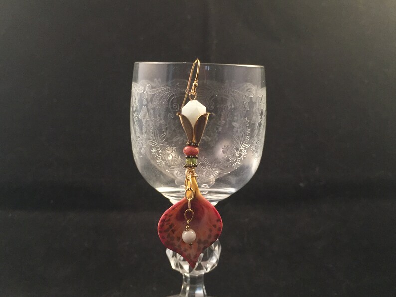 flower earrings artisan earrings lily earrings hand beaded wife gift Porcelain petal earrings hand beaded earrings porcelain jewelry