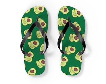 Tongs avocat | Jolies sandales d'été vertes | Strings de plage à imprimé drôle de nourriture | Chaussures de piscine pour vacances tropicales | Cadeau pour amateur d'avocats